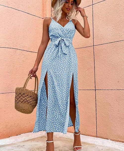 Vestido longo casual com fenda lateral