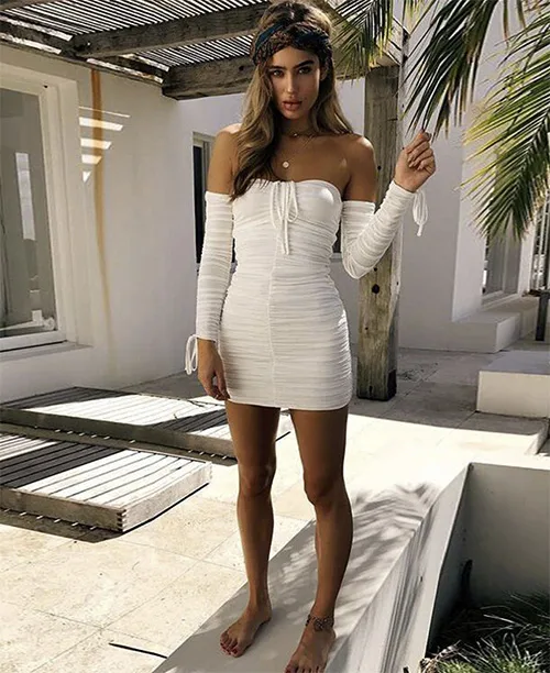 Vestido curto ombro a ombro manga longa - imagem 4