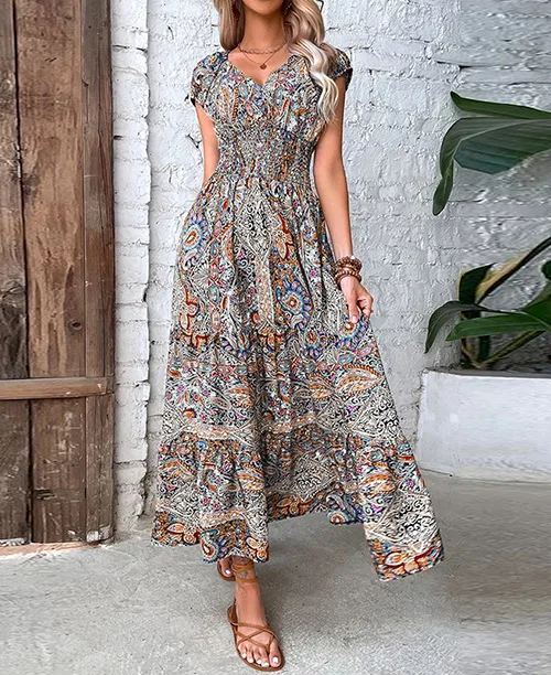 Vestido longo casual decote em V - imagem 5