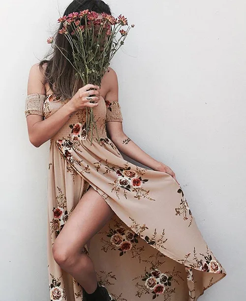 Vestido longo estampado com fenda na perna
