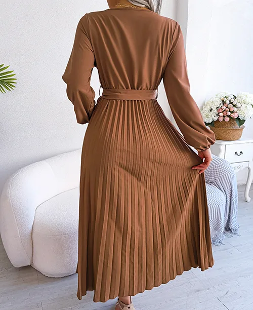 Vestido longo plissado com manga longa - imagem 11