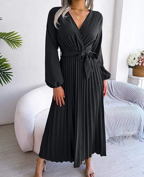 Vestido longo plissado com manga longa - imagem 13
