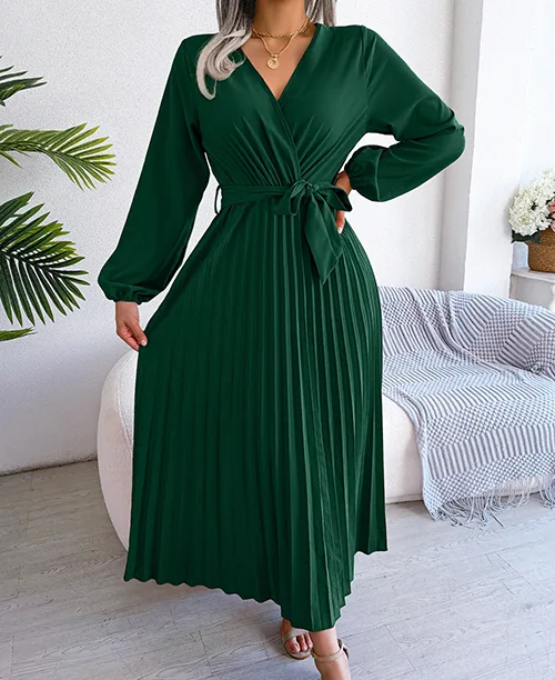 Vestido longo plissado com manga longa - imagem 16
