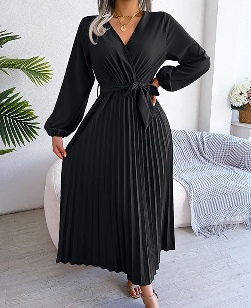 Vestido longo plissado com manga longa - imagem 12