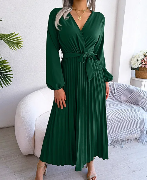 Vestido longo plissado com manga longa - imagem 15