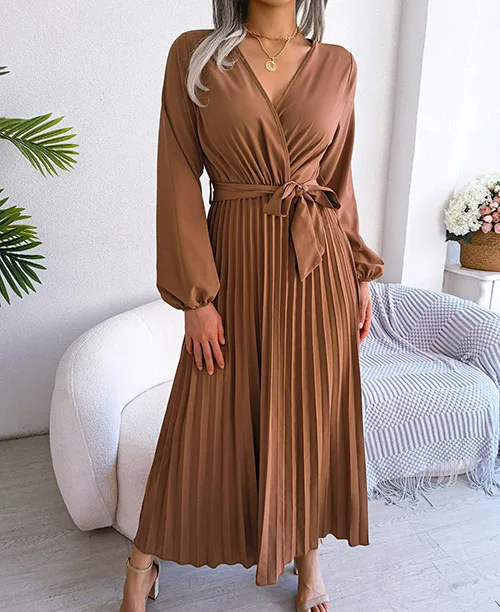 Vestido longo plissado com manga longa - imagem 8