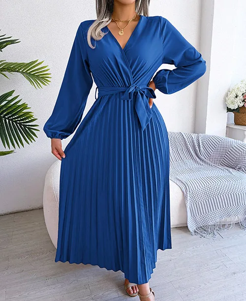 Vestido longo plissado com manga longa - imagem 7
