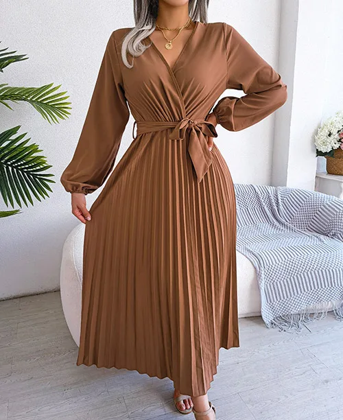 Vestido longo plissado com manga longa - imagem 10