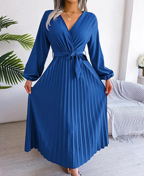 Vestido longo plissado com manga longa - imagem 6