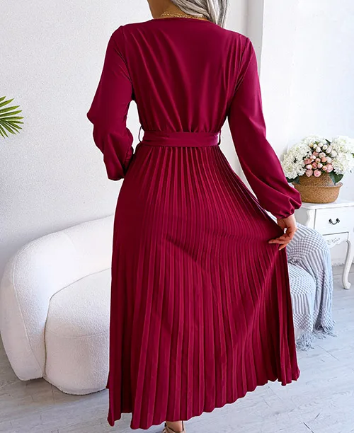 Vestido longo plissado com manga longa - imagem 5
