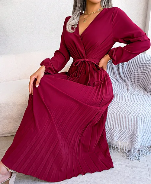 Vestido longo plissado com manga longa - imagem 4