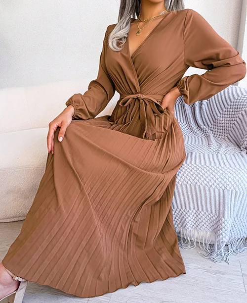 Vestido longo plissado com manga longa - imagem 9