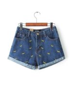 Shorts jeans feminino bananas bordadas