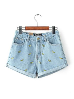 Shorts jeans feminino bananas bordadas │ Chic Princess