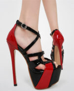 Peep Toe vermelho e preto salto fino