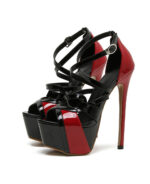 Peep Toe vermelho e preto salto fino