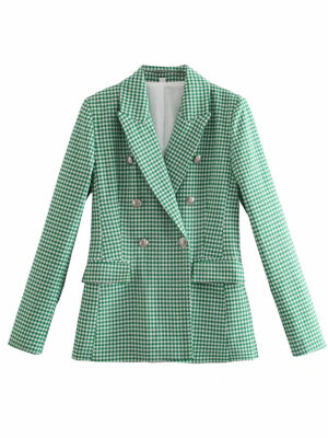 Blazer feminino xadrez verde e branco