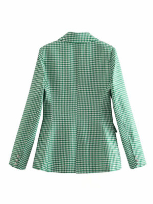 Blazer feminino xadrez verde e branco │ Chic Princess