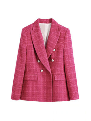 Blazer feminino rosa de tweed