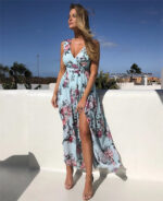 Vestido longo casual estampa floral com fenda