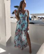 Vestido longo casual estampa floral com fenda