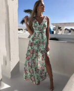 Vestido longo casual estampa floral com fenda