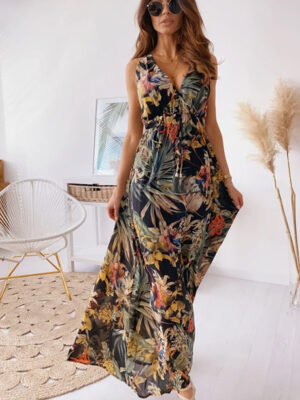 Vestido longo casual estampa tropical