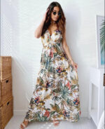 Vestido longo casual estampa tropical